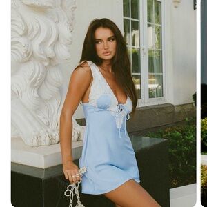 Blue Silk Lace Mini Dress